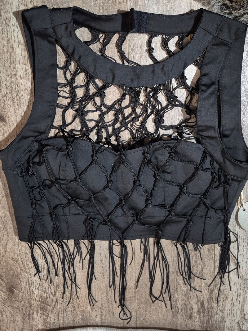 Black Fringe Macramé Crop Top - Women
